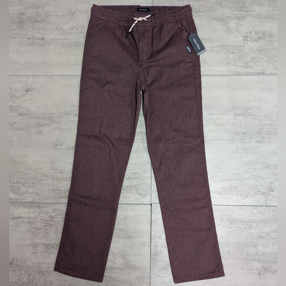 Nautica Burgundy Plum Pull On Stretch Waist Drawstring Pants Youth Size Large 14